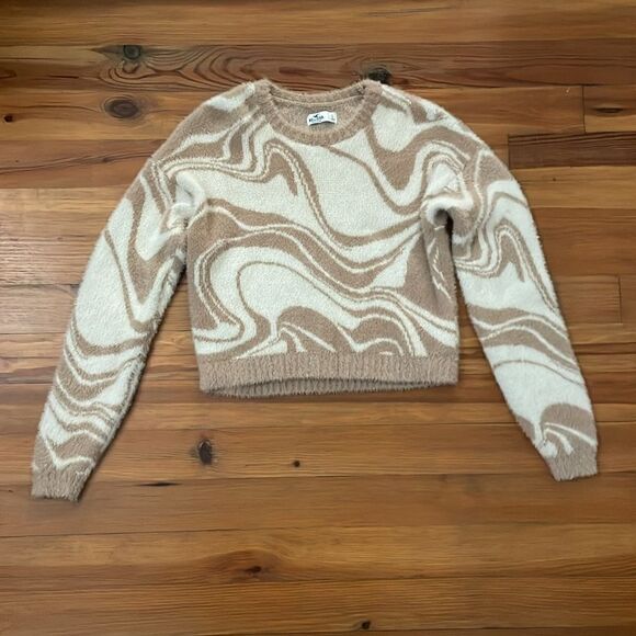 Hollister Cream and Brown Marbled Crew Neck Sweater Womens Size Large - Picture 3 of 11